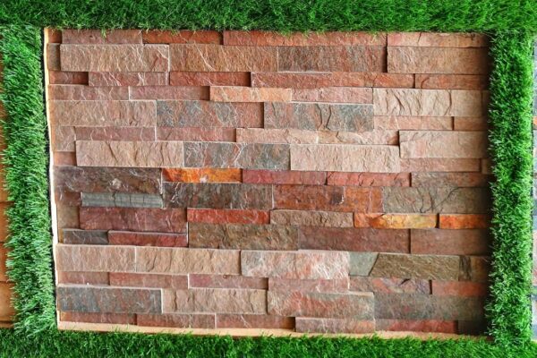 The horizontal layout and natural veining create a warm, rustic appearance ideal for both interior and exterior decor.