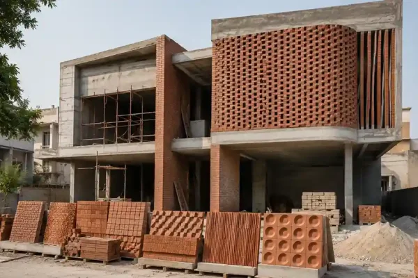 Cladding brick materials and modern Gujarat villa for price guide comparison