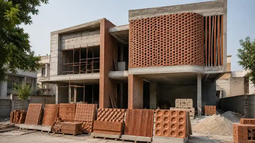 Cladding brick materials and modern Gujarat villa for price guide comparison