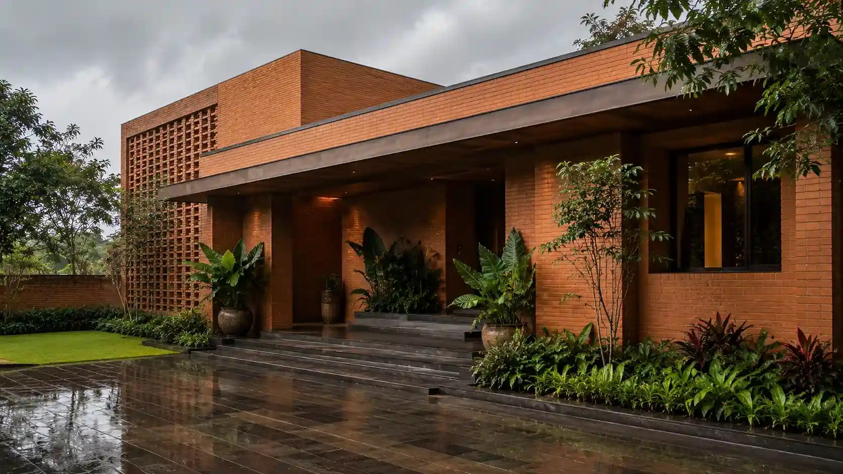 Durable cladding brick exterior designed for Gujarat homes during monsoon weather