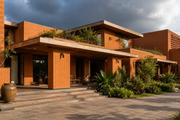 Weather-resistant cladding brick exterior designed for Gujarat residential architecture
