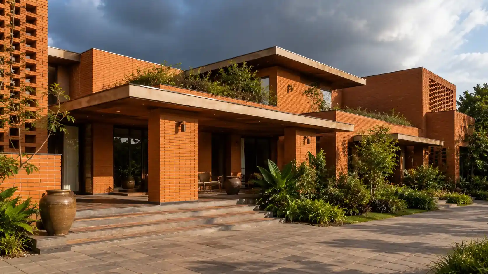Weather-resistant cladding brick exterior designed for Gujarat residential architecture